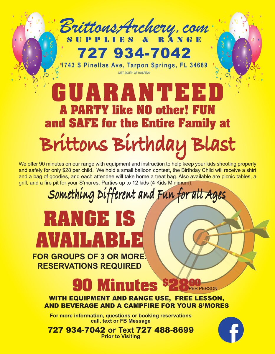 Britton's Archery birthday parties flyer